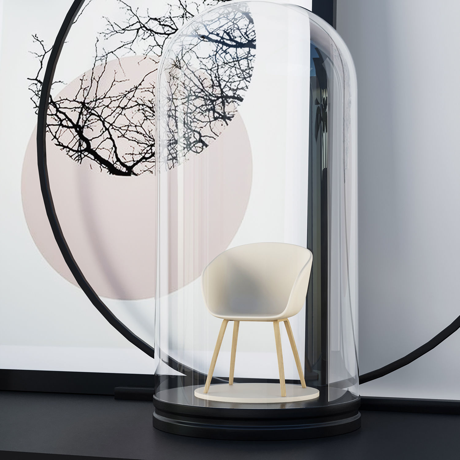 Decorative set shelf with pillows and vase 3D model_3