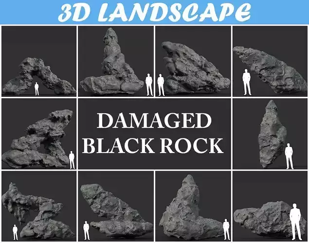 Low poly Damaged Black Rock A 190429