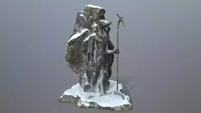 anibus statue with spear in snow