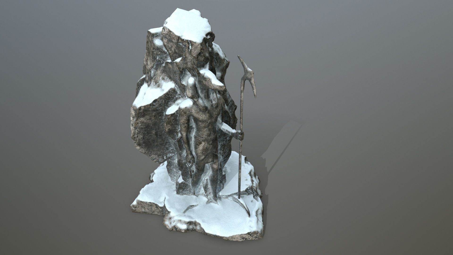 anibus statue with spear in snow Low-poly 3D model_9