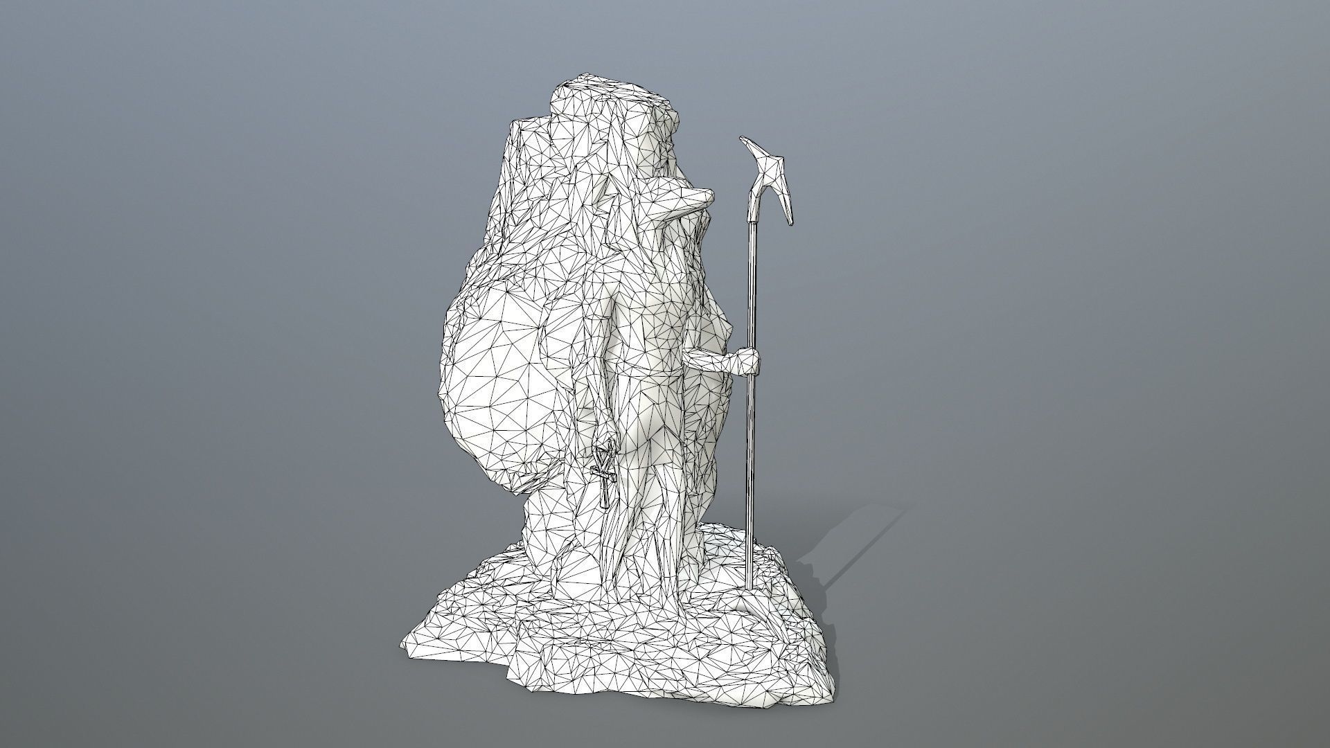anibus statue with spear in snow Low-poly 3D model_13