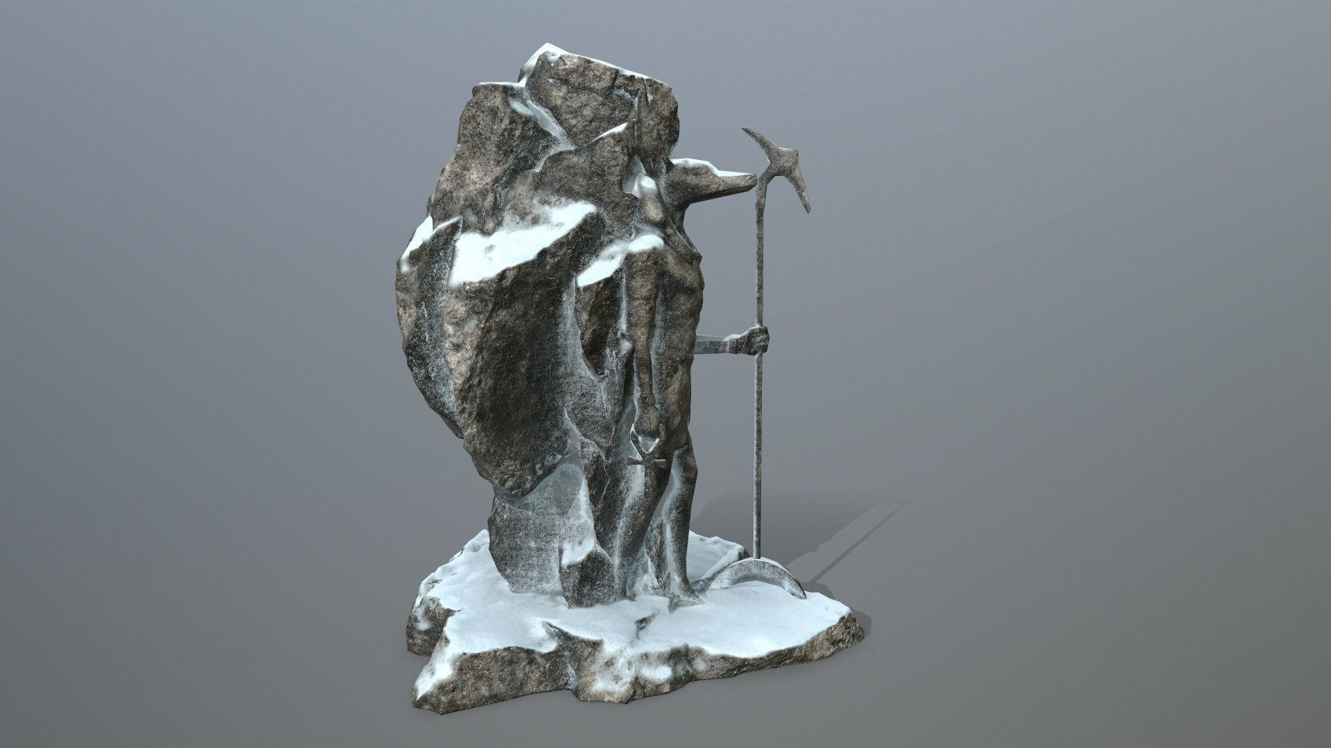anibus statue with spear in snow Low-poly 3D model_1