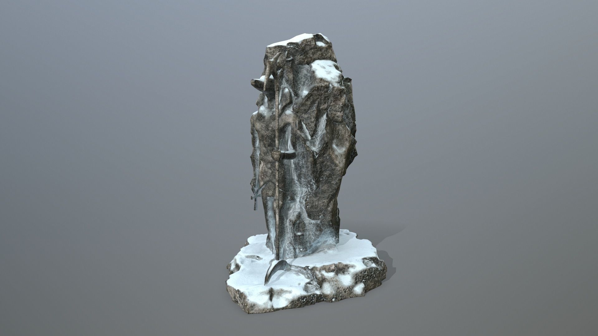 anibus statue with spear in snow Low-poly 3D model_7