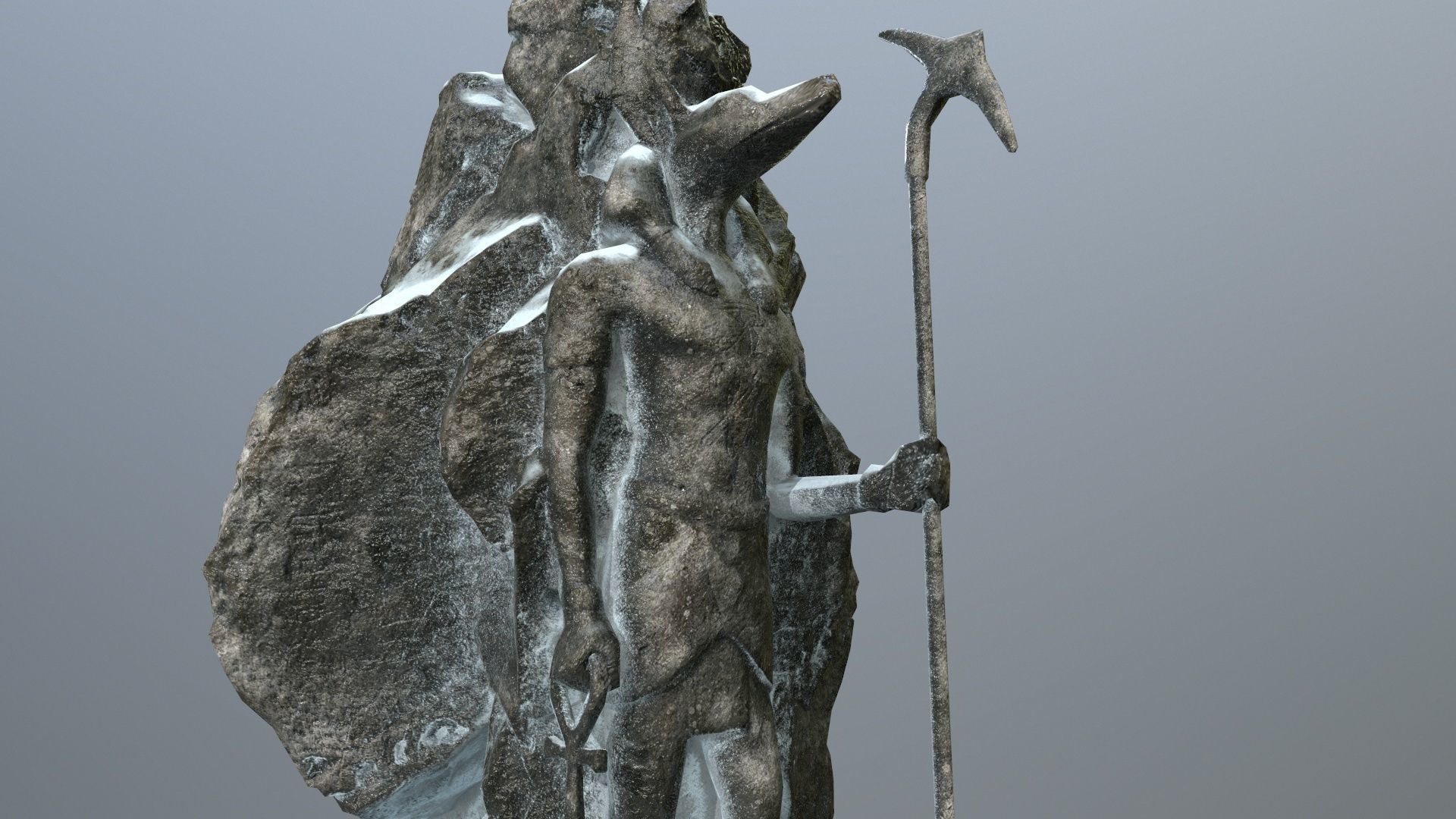 anibus statue with spear in snow Low-poly 3D model_11