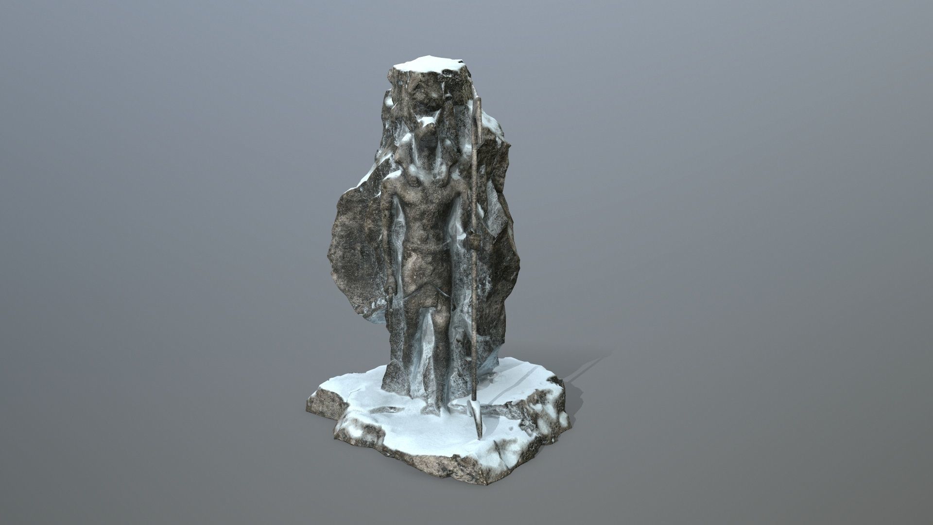 anibus statue with spear in snow Low-poly 3D model_8
