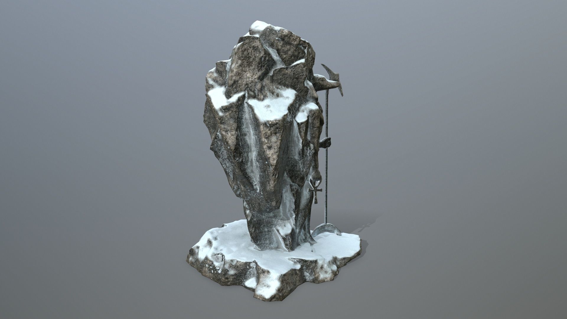 anibus statue with spear in snow Low-poly 3D model_2
