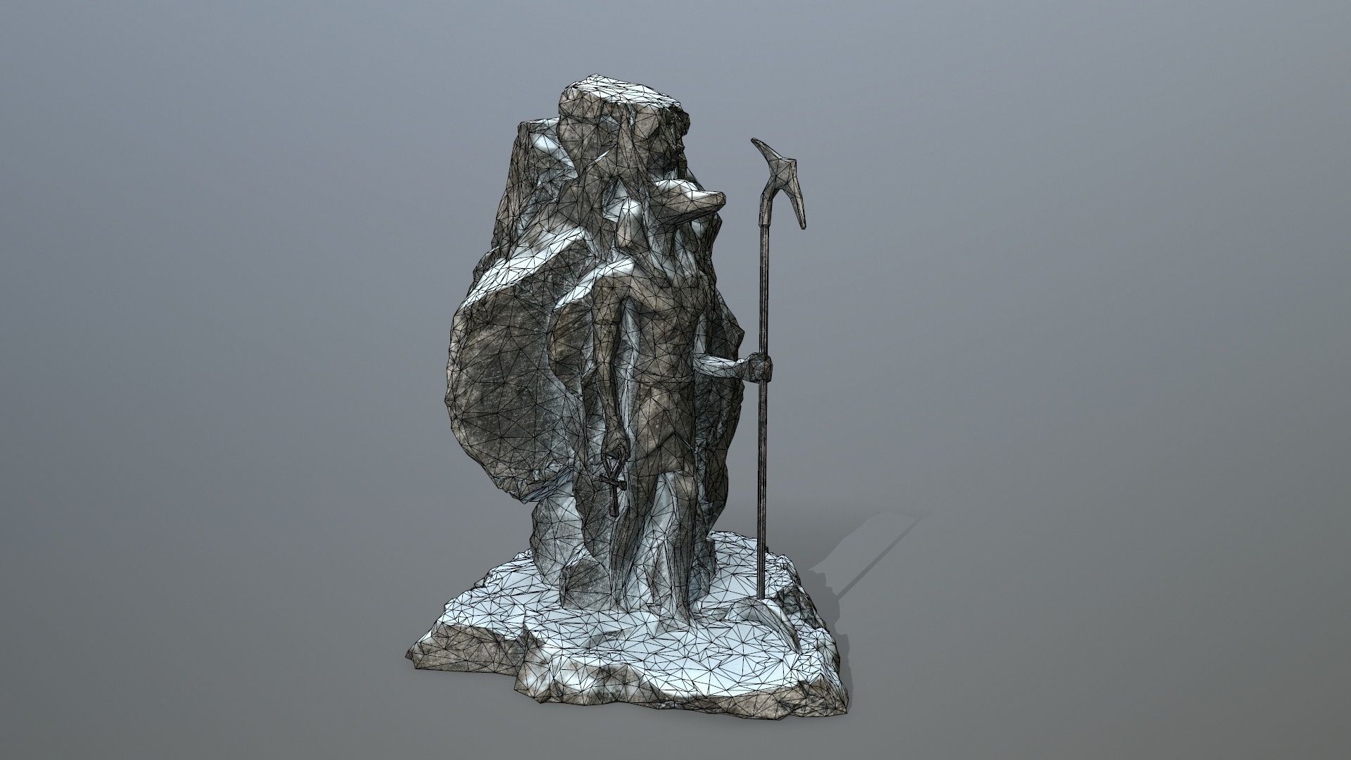 anibus statue with spear in snow Low-poly 3D model_12