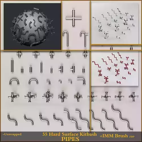 55 Hard Surface Pipes Kitbash And IMM Brush