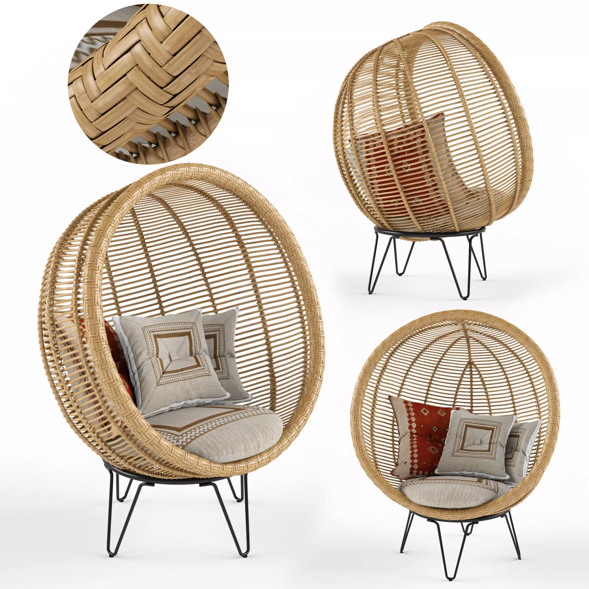 Round rattan cocoon chair 3D model_0