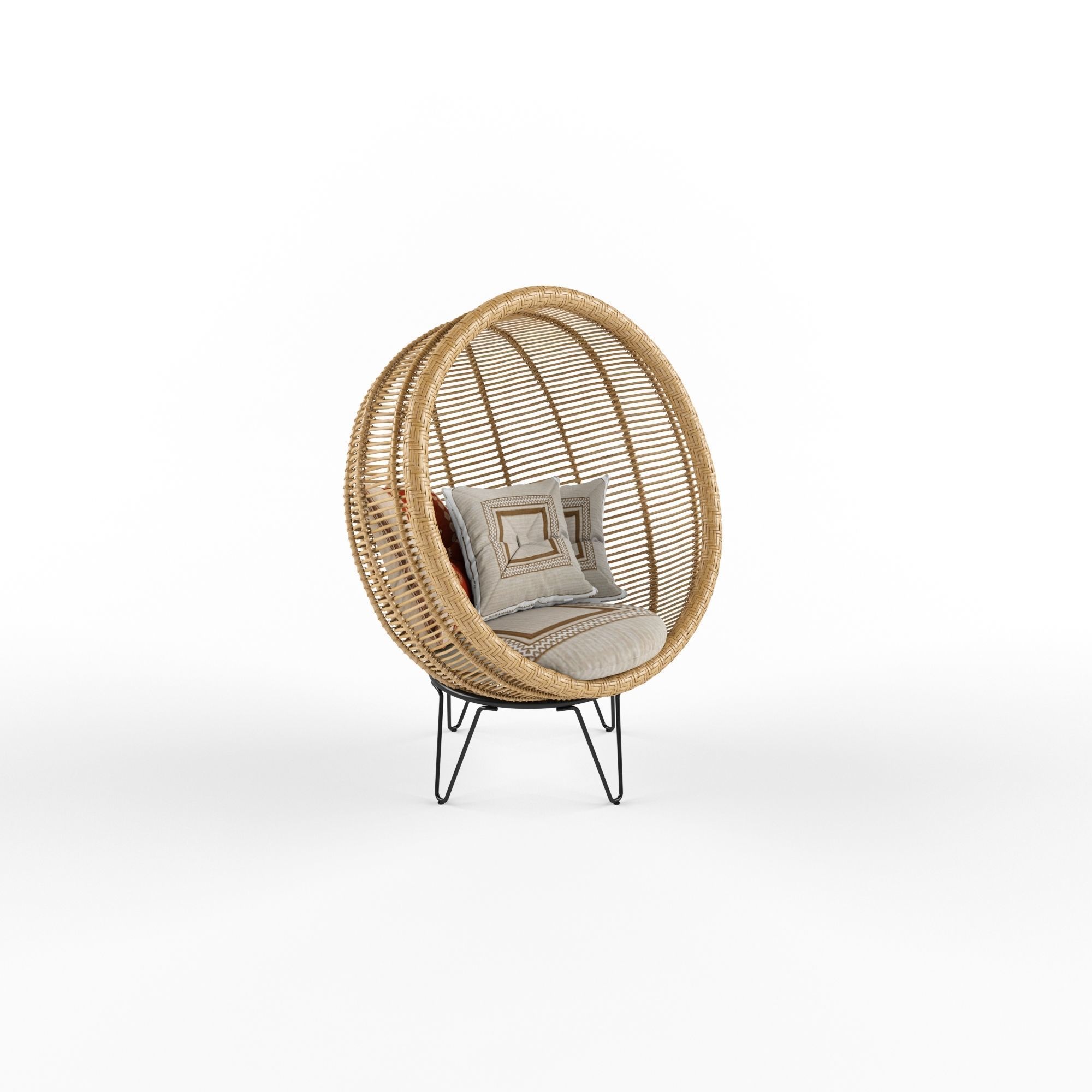 Round rattan cocoon chair 3D model_1