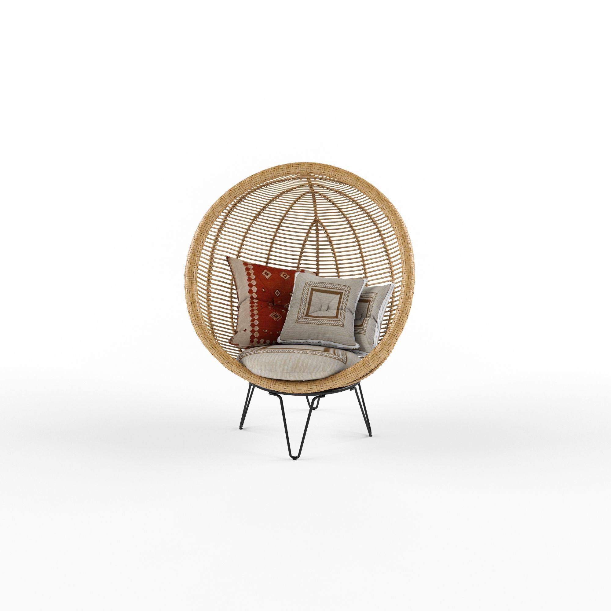 Round rattan cocoon chair 3D model_3