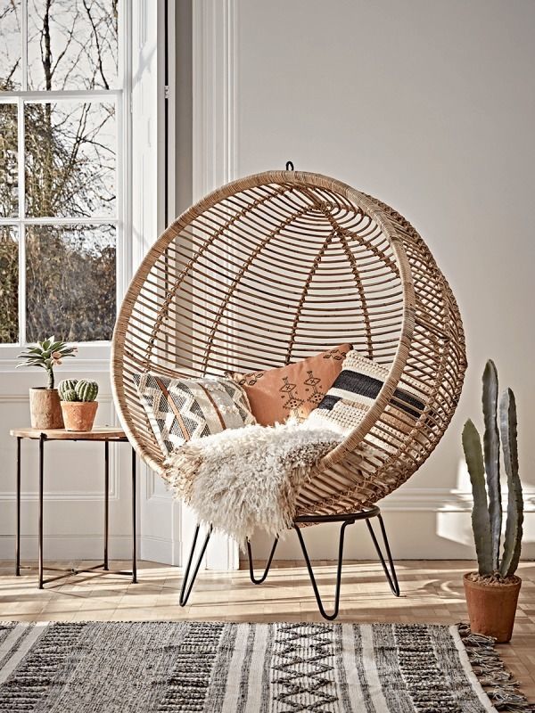 Round rattan cocoon chair 3D model_5