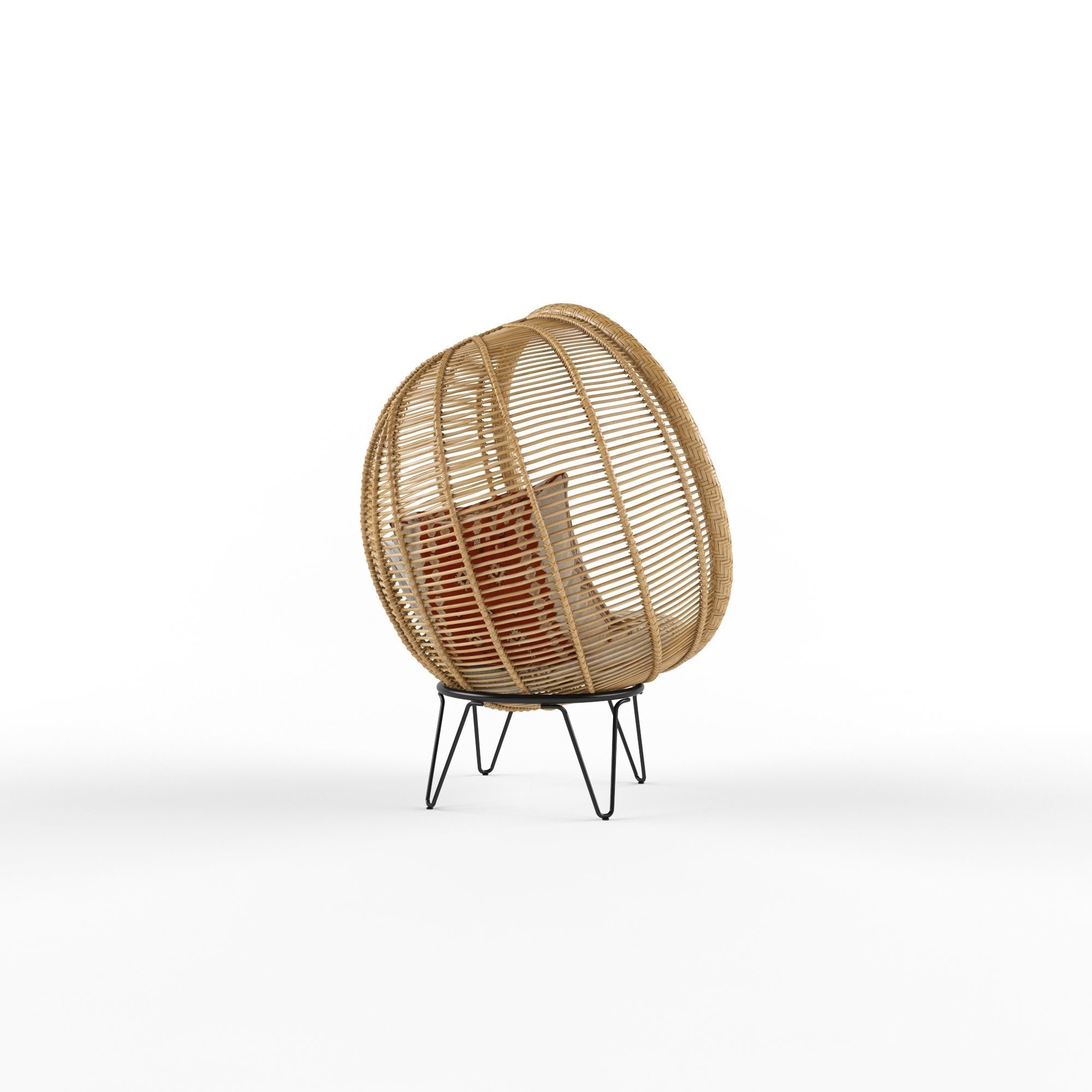 Round rattan cocoon chair 3D model_2