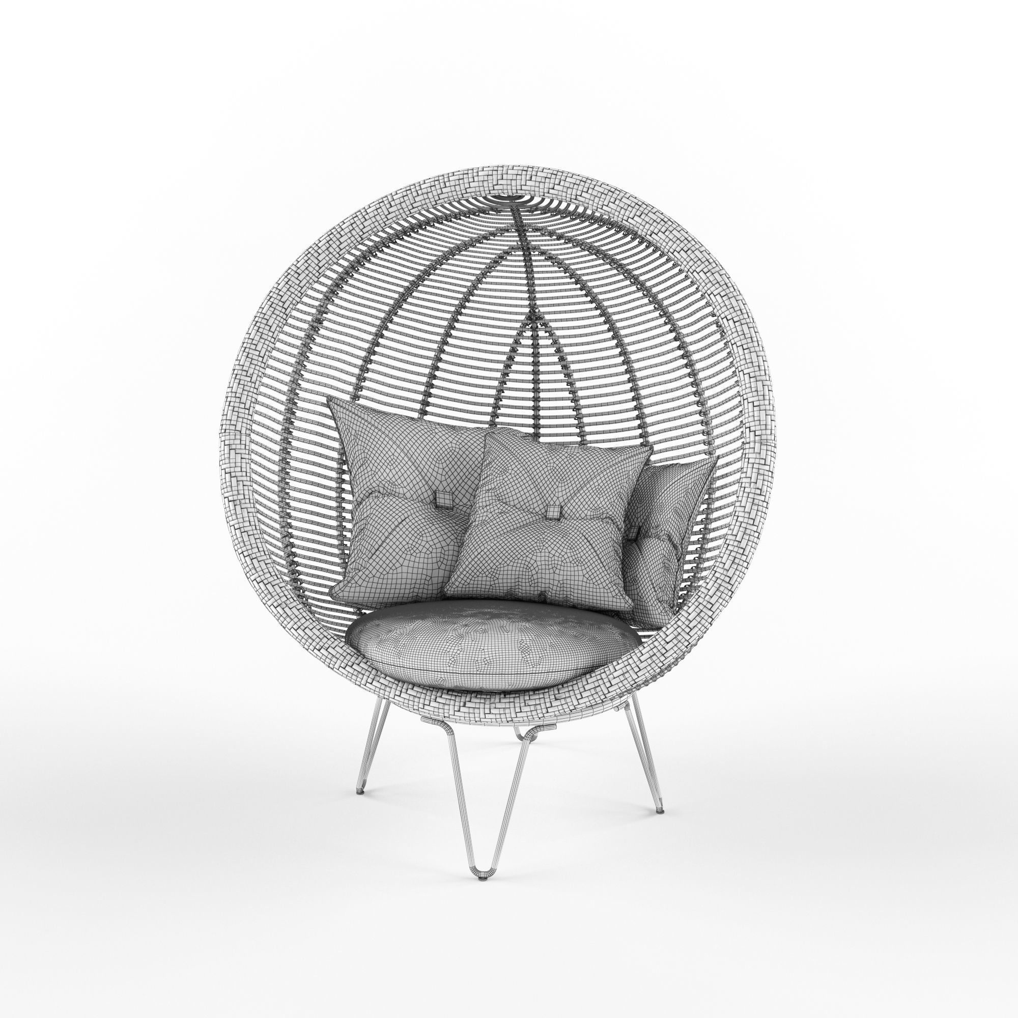 Round rattan cocoon chair 3D model_4