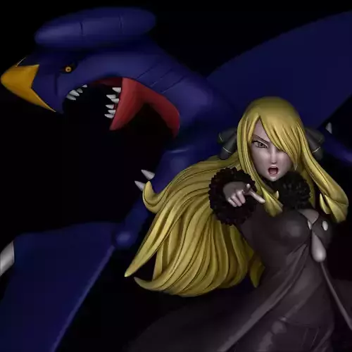 Cynthia and Garchomp - Pokemon 3D print model