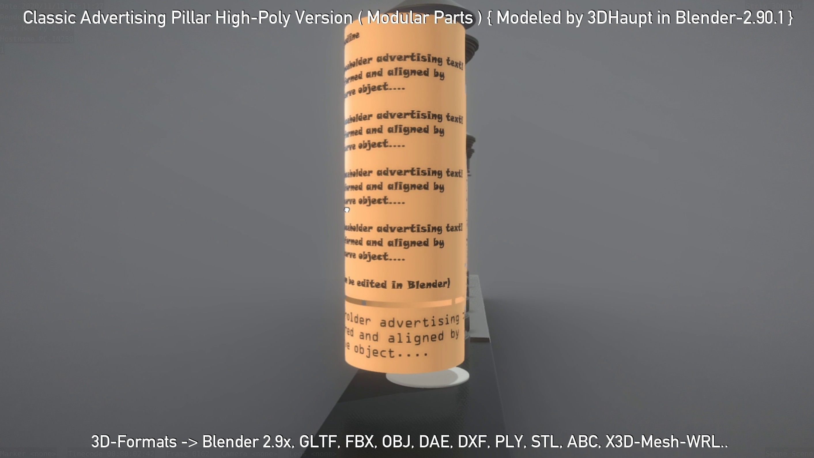 Classic Advertising Pillar High-Poly Version 3D model_110