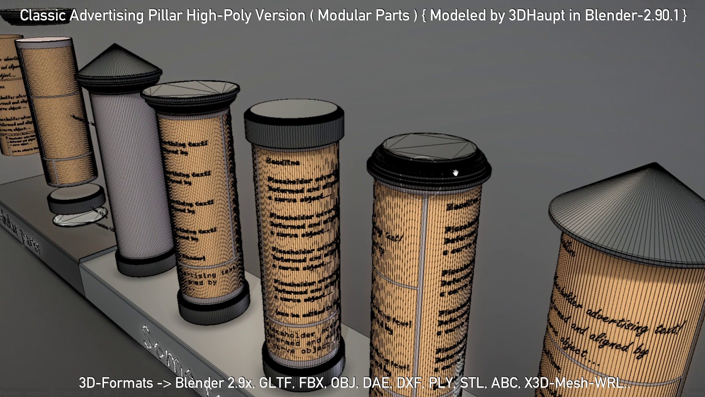 Classic Advertising Pillar High-Poly Version 3D model_61