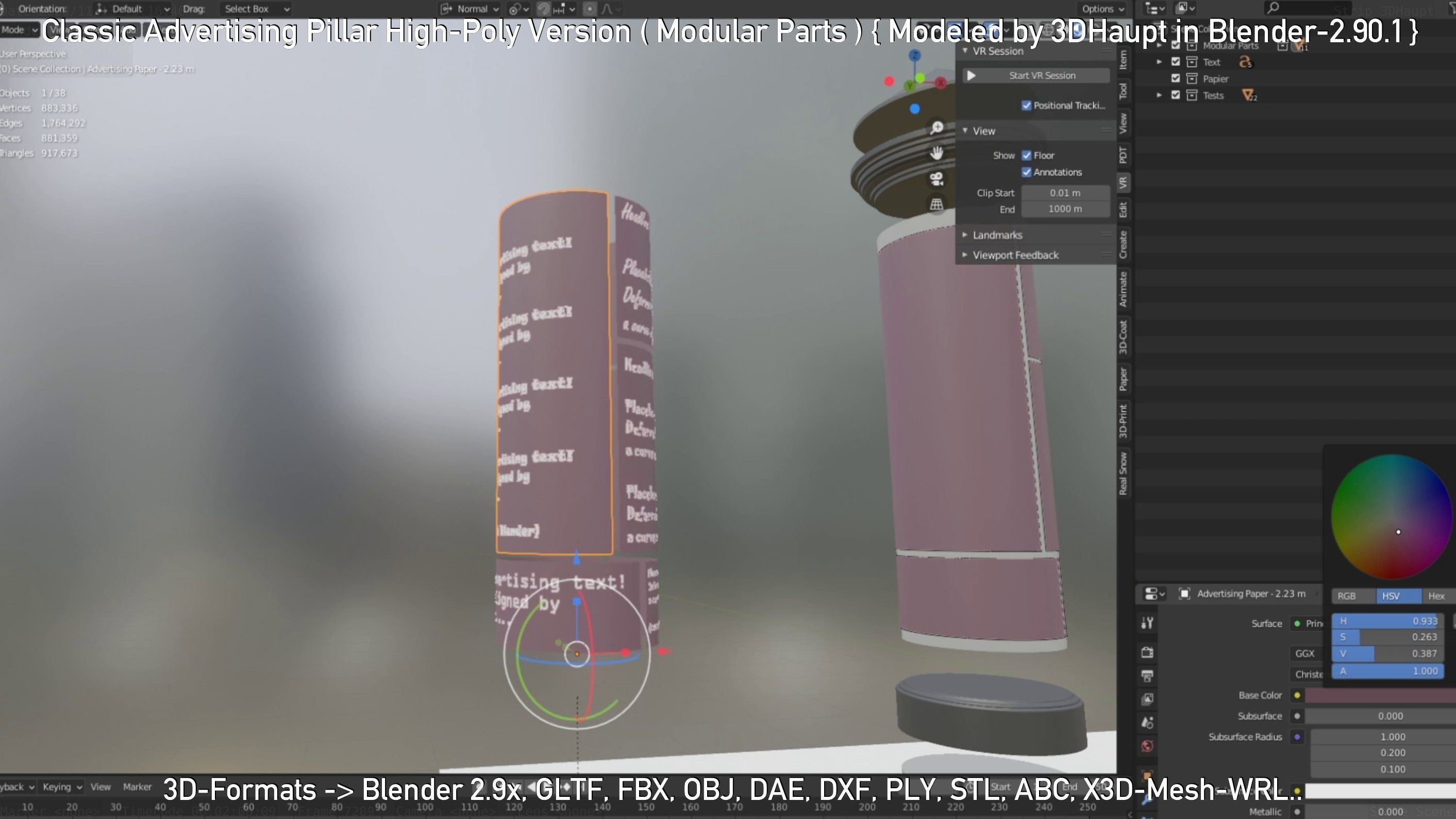 Classic Advertising Pillar High-Poly Version 3D model_84