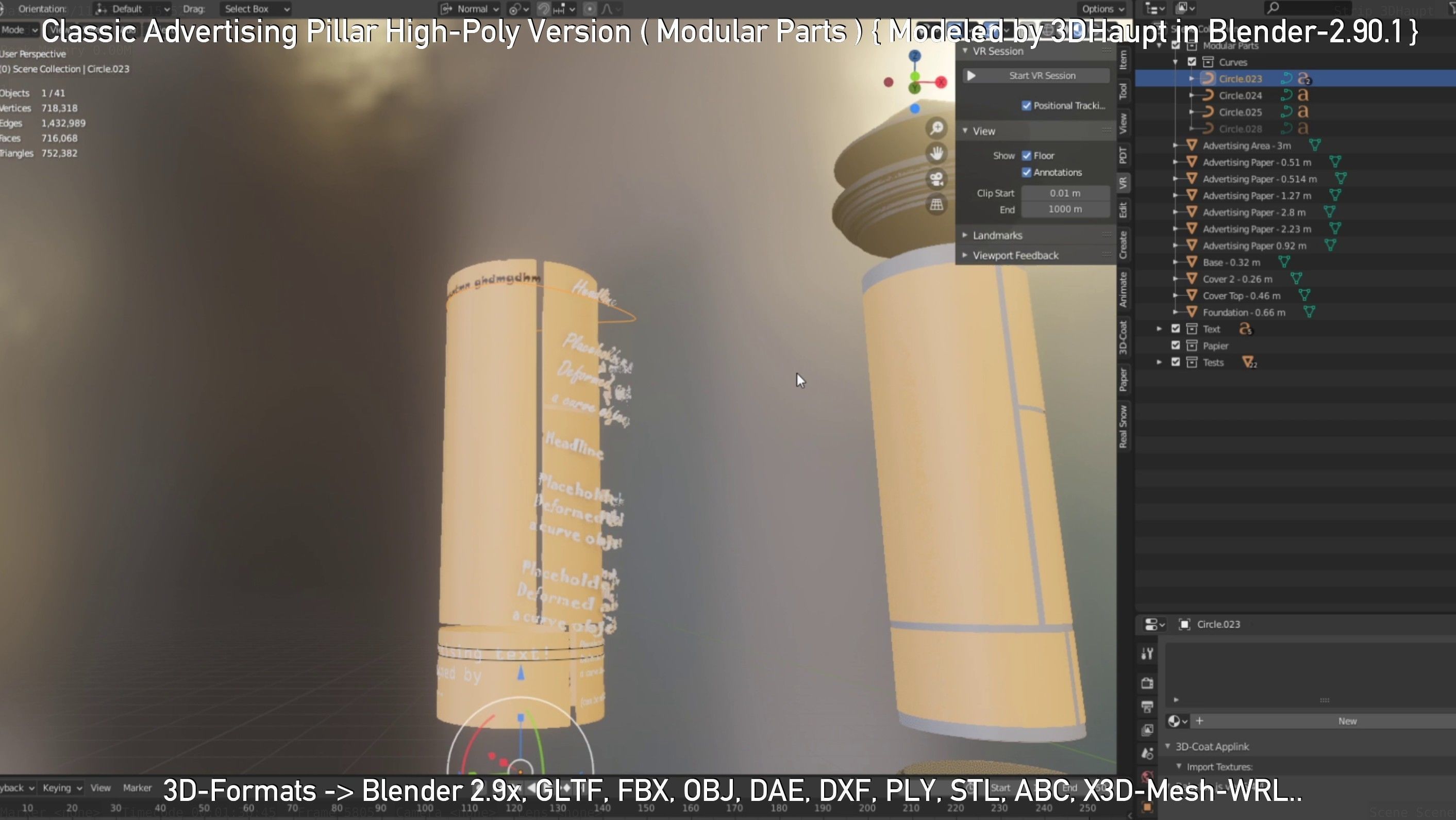 Classic Advertising Pillar High-Poly Version 3D model_13