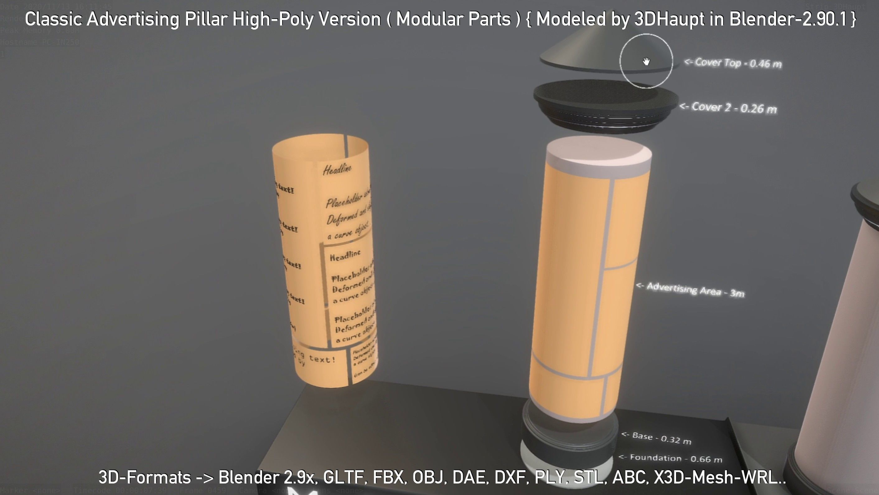 Classic Advertising Pillar High-Poly Version 3D model_97