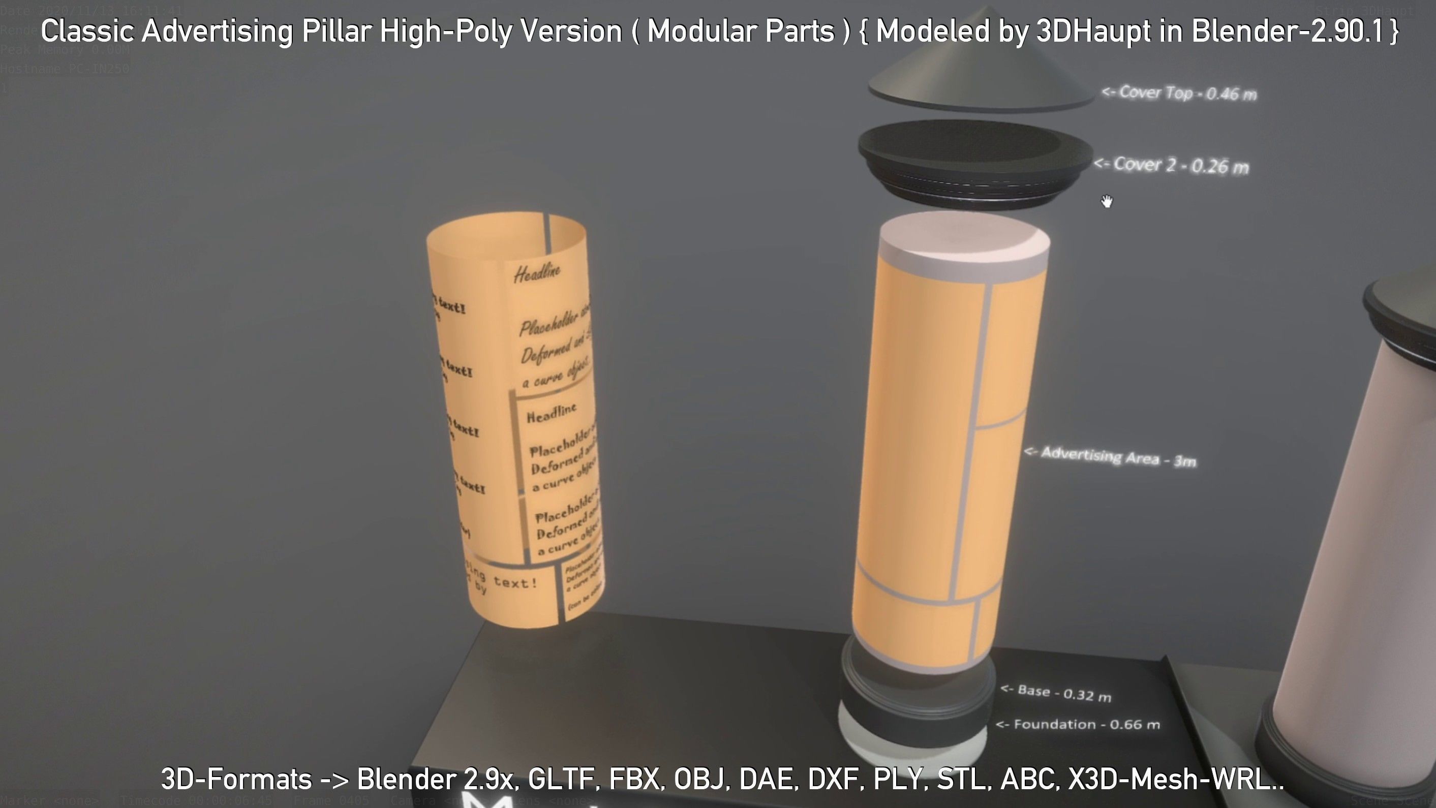Classic Advertising Pillar High-Poly Version 3D model_124