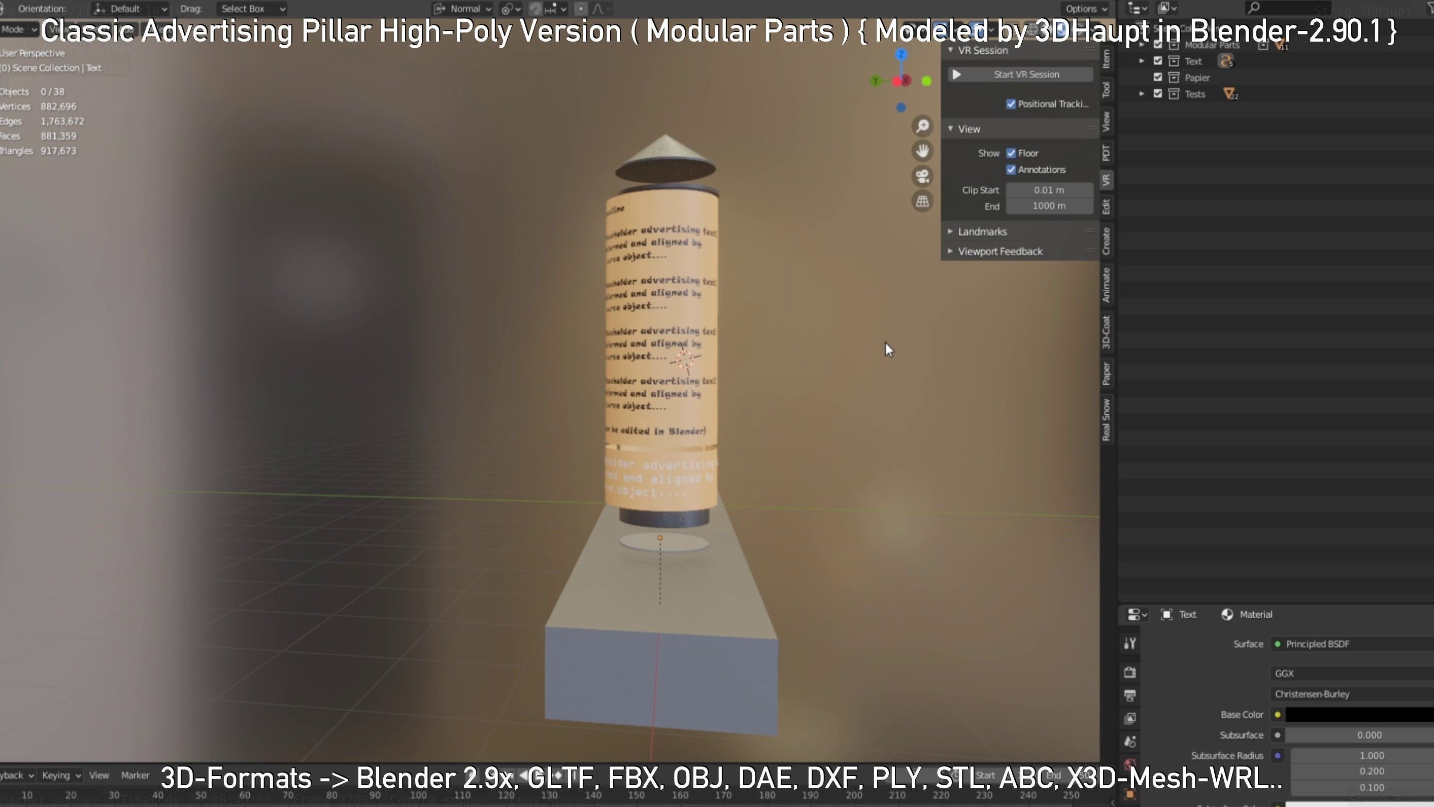 Classic Advertising Pillar High-Poly Version 3D model_93