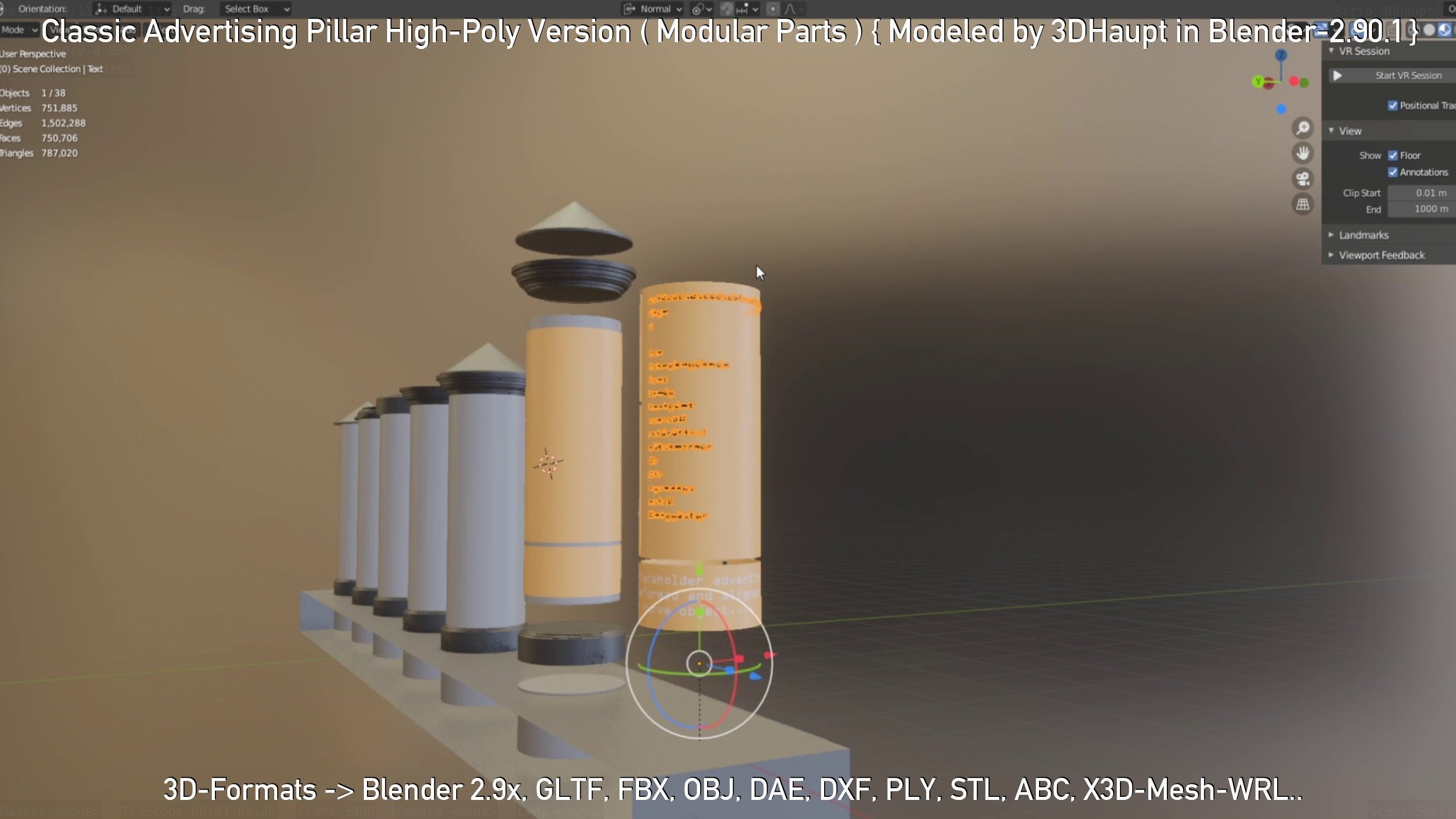 Classic Advertising Pillar High-Poly Version 3D model_103
