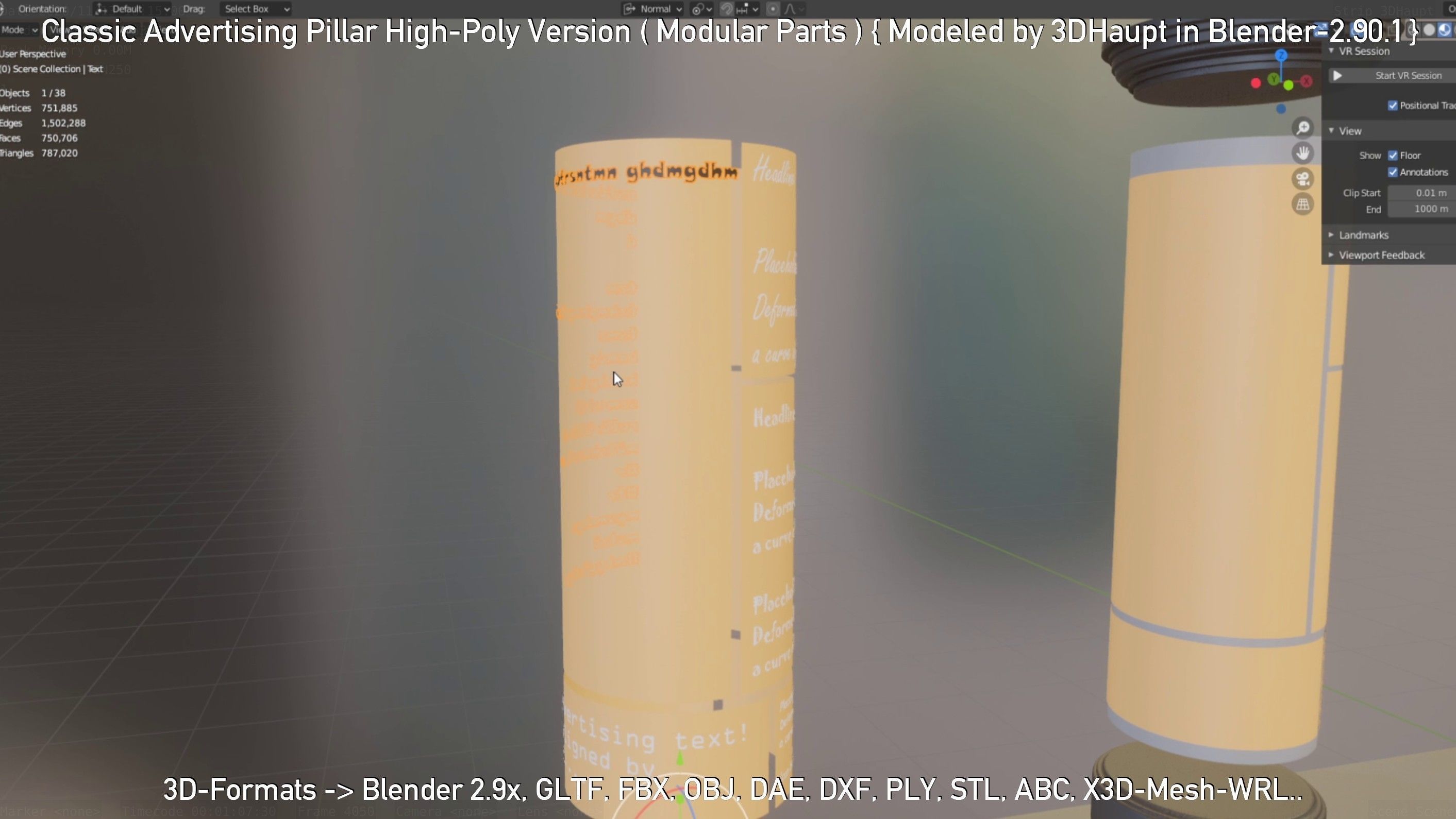 Classic Advertising Pillar High-Poly Version 3D model_9
