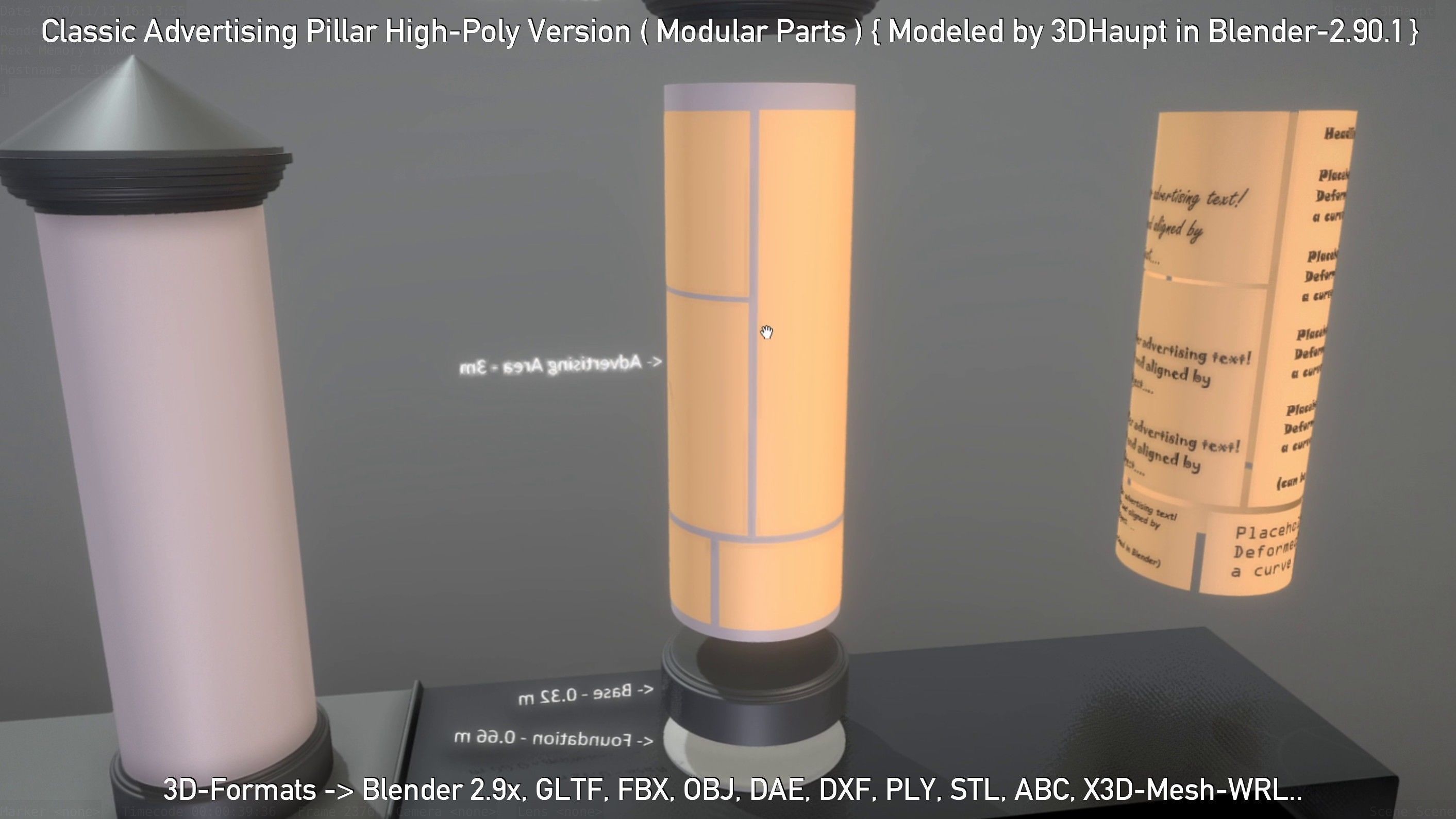 Classic Advertising Pillar High-Poly Version 3D model_2