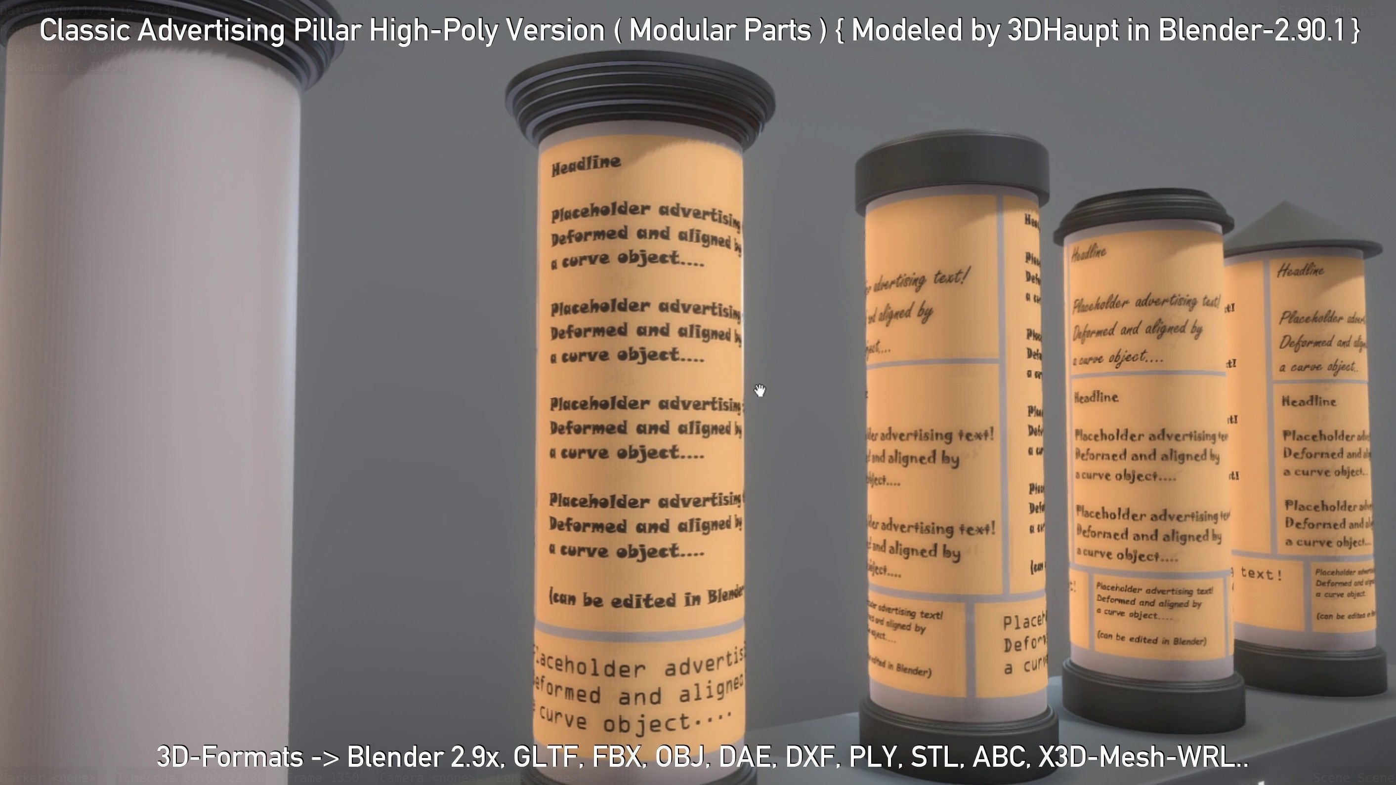 Classic Advertising Pillar High-Poly Version 3D model_59