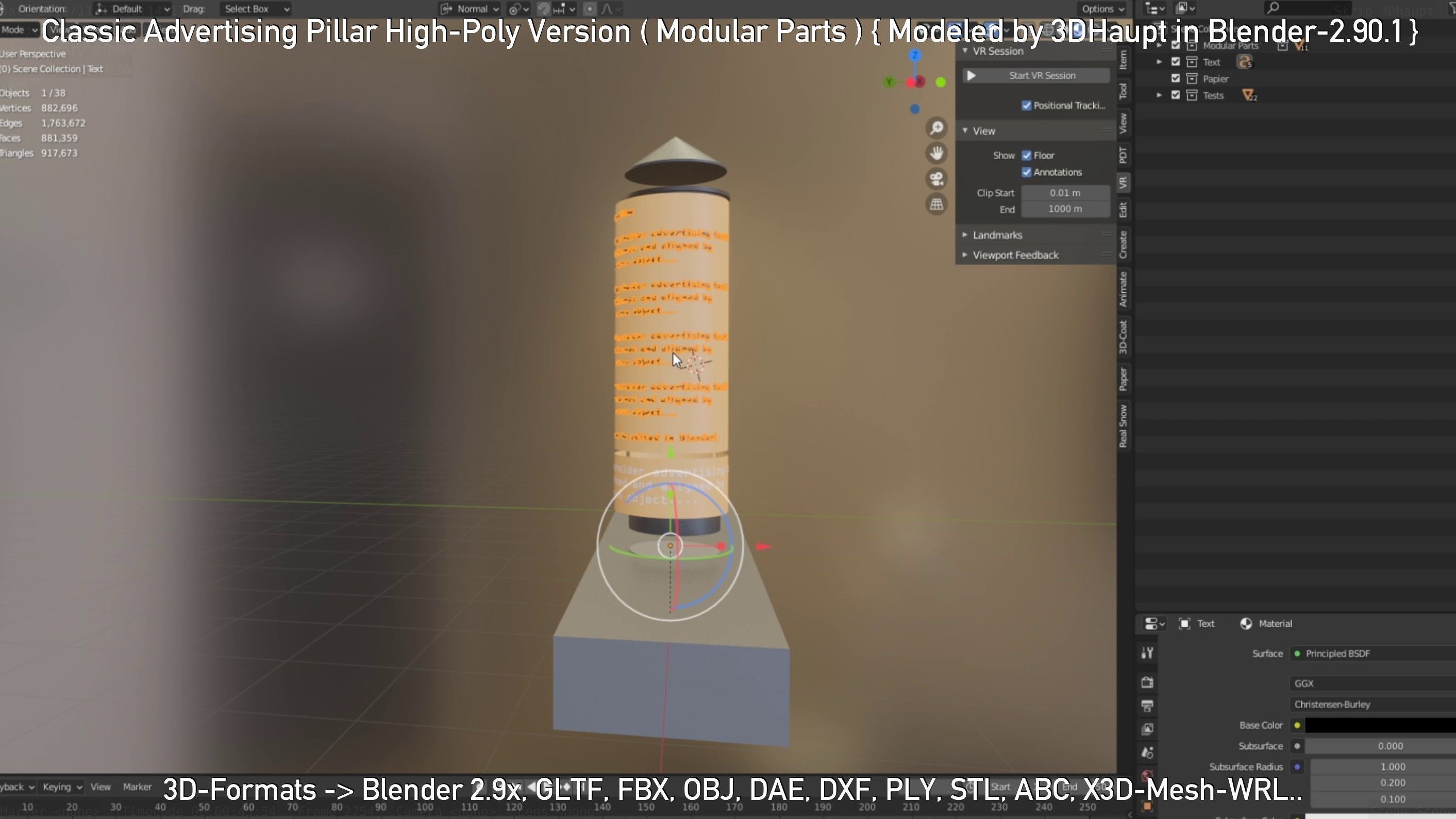 Classic Advertising Pillar High-Poly Version 3D model_71