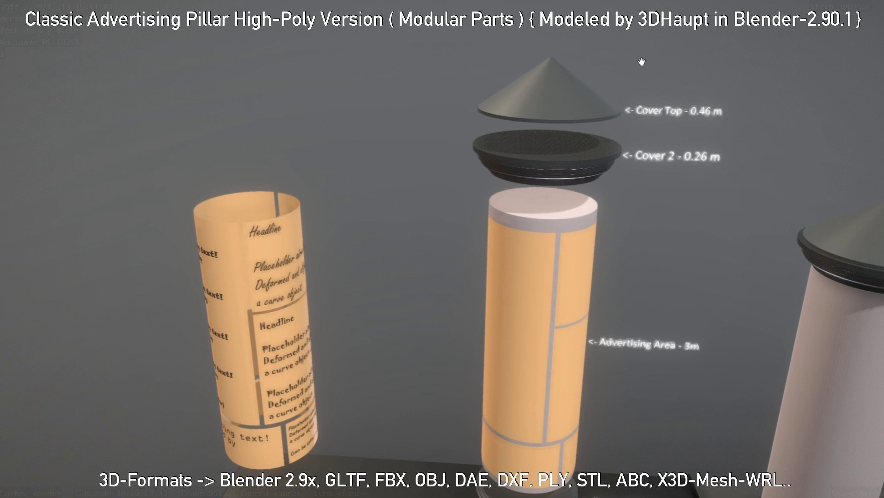 Classic Advertising Pillar High-Poly Version 3D model_109