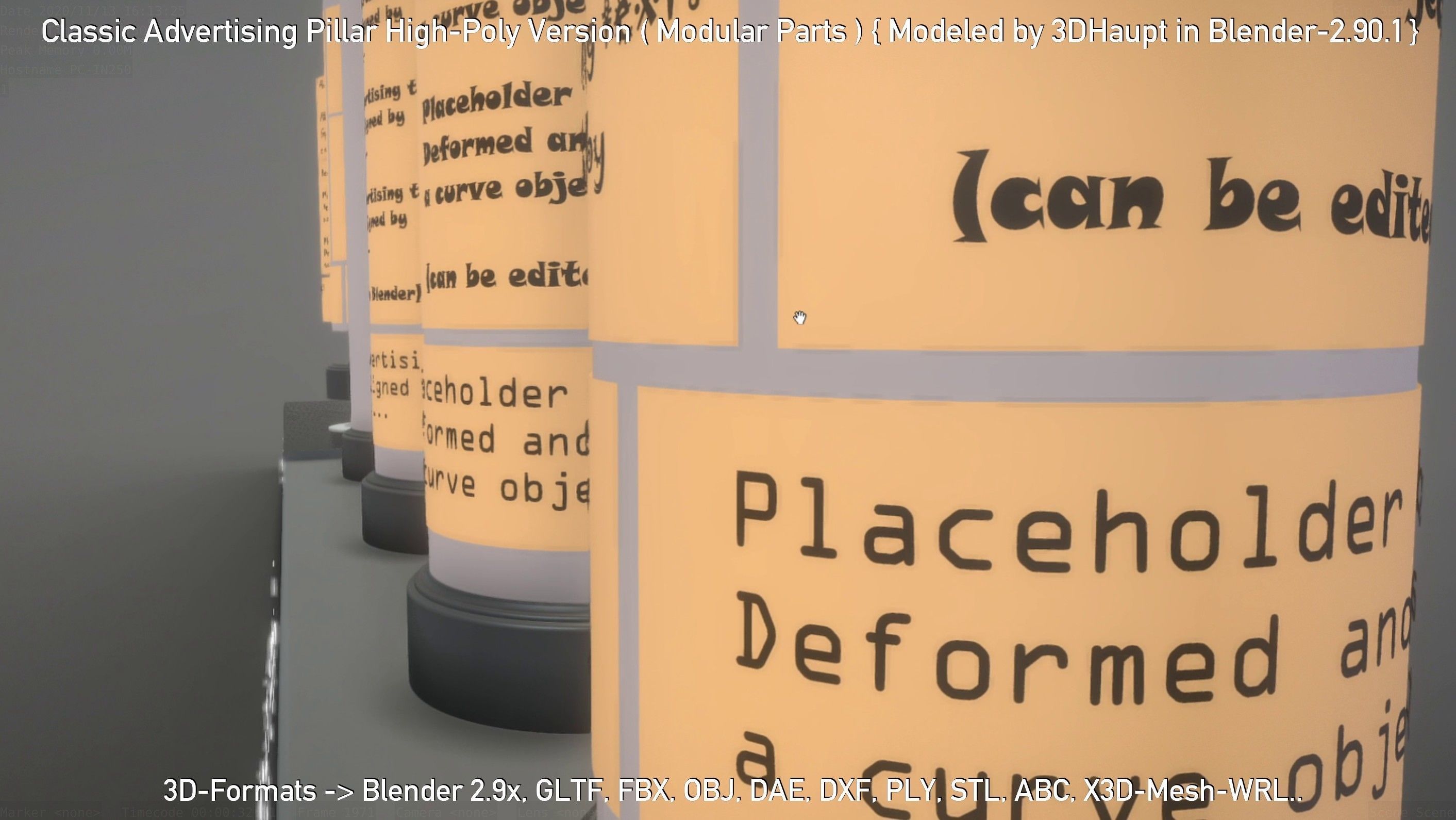 Classic Advertising Pillar High-Poly Version 3D model_7