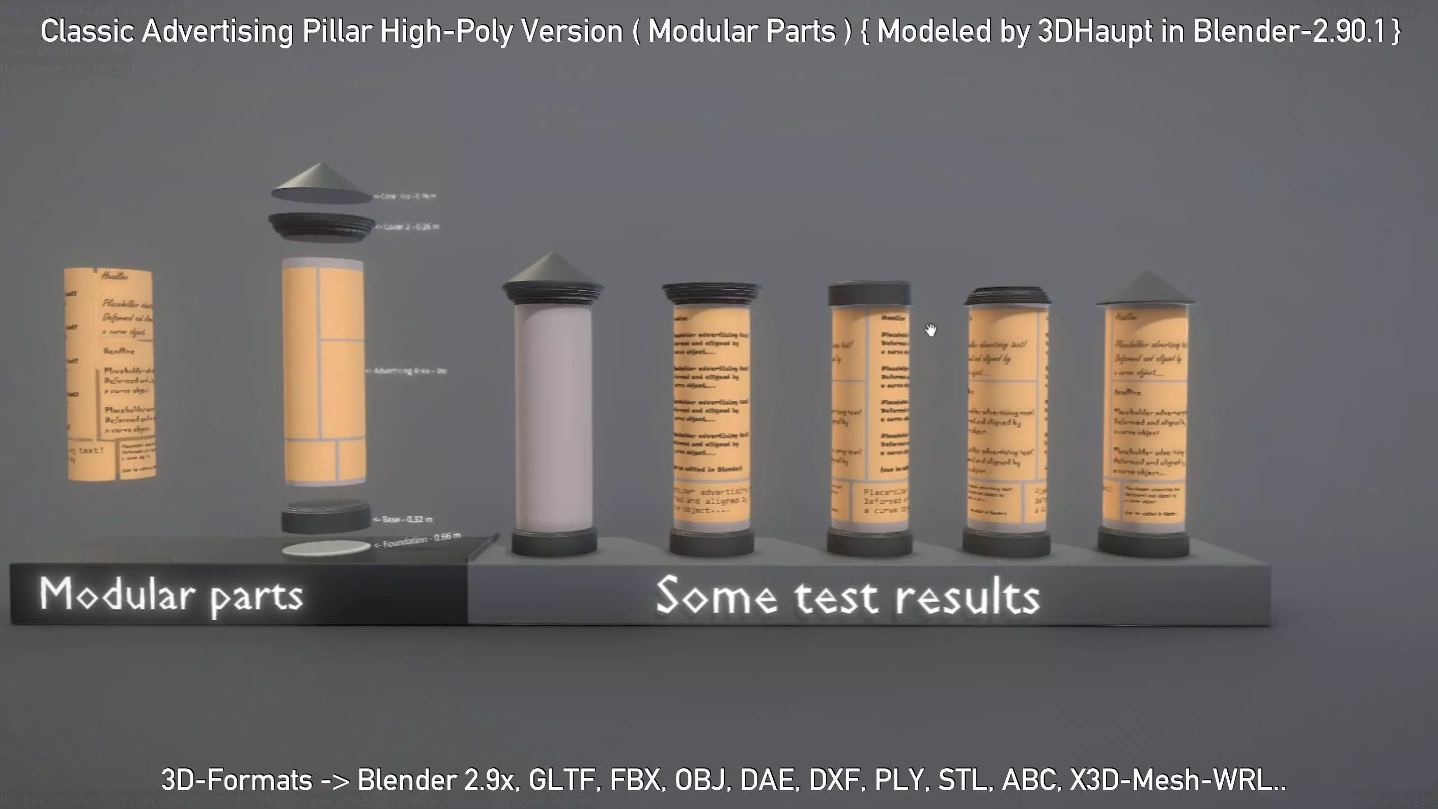 Classic Advertising Pillar High-Poly Version 3D model_0
