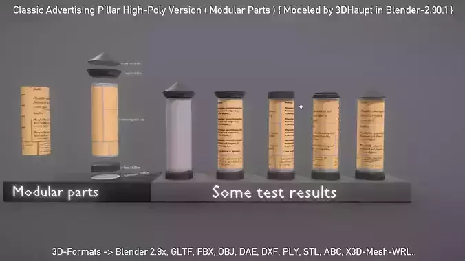 Classic Advertising Pillar High-Poly Version 3D model