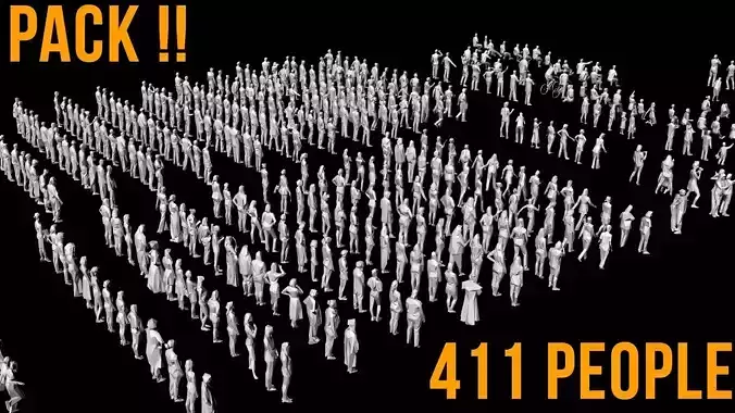 411 Stylized Human Crowd People Pack Low-poly 3D model