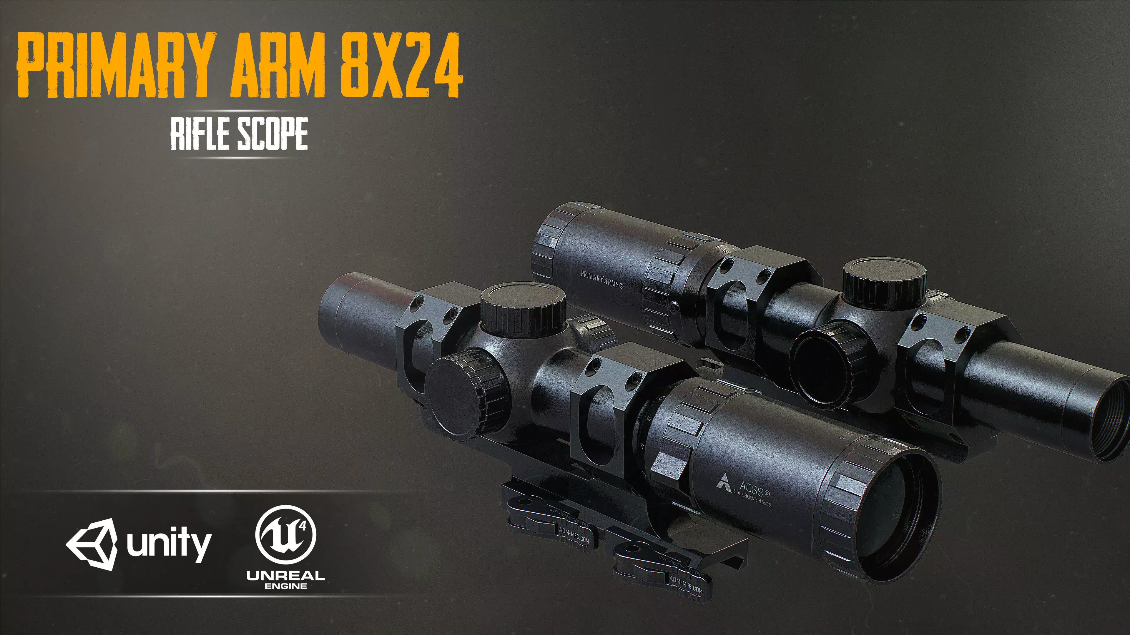 Primary Arms 8x24 RifleScope Low-poly 3D model_0