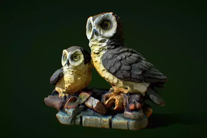 3D scan of owls figurines - photogrammetry Low-poly 3D model