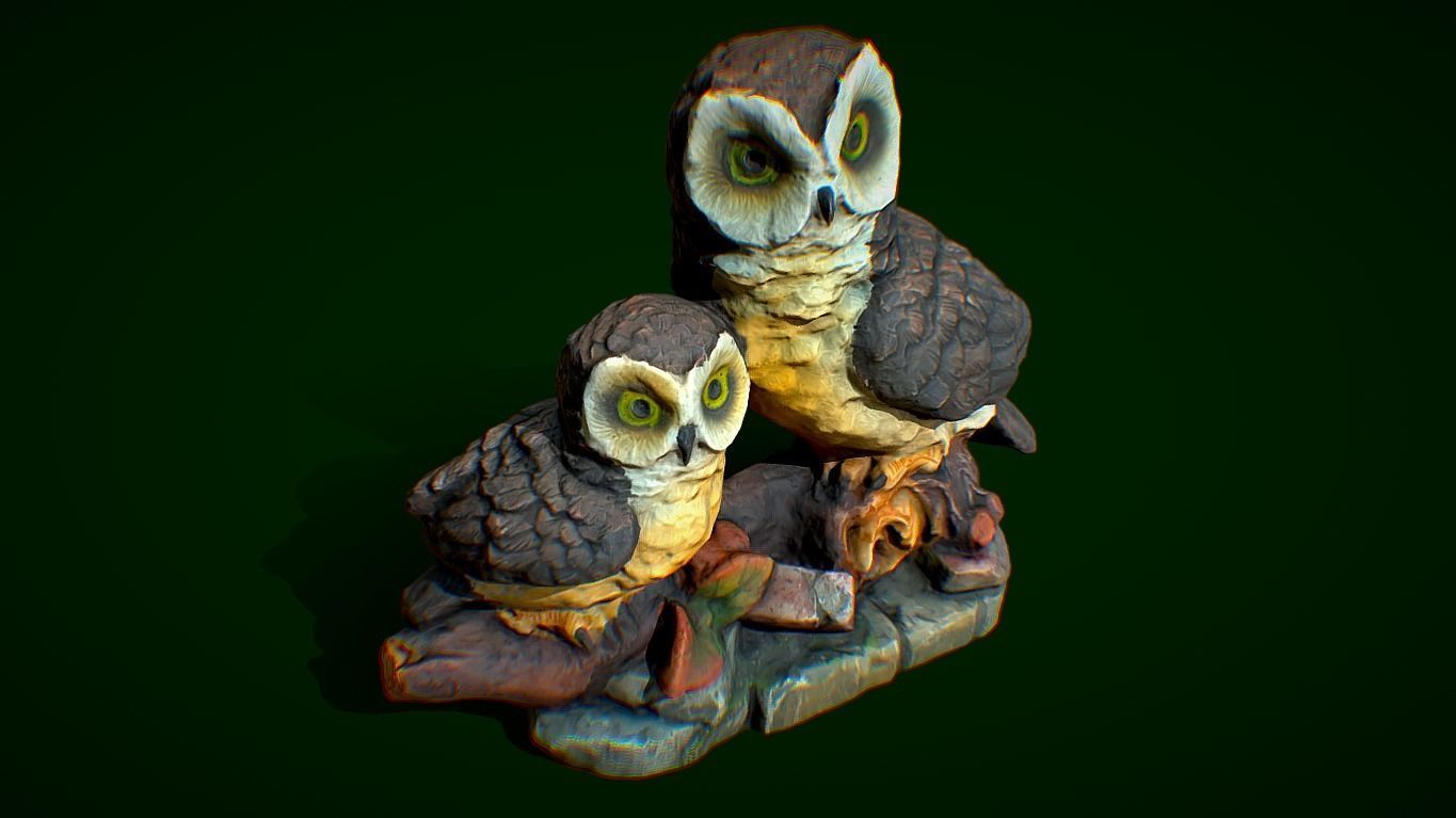 3D scan of owls figurines - photogrammetry Low-poly 3D model_2