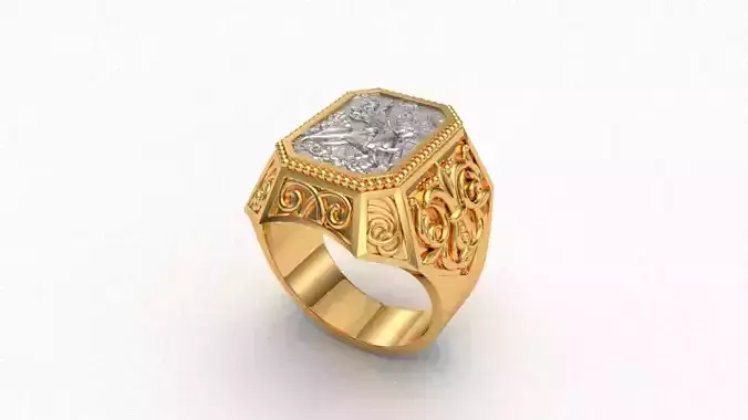RGNG 3D print model gold ring with ornate design