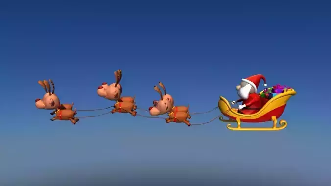 Rigged Santa with Reindeers and Cart