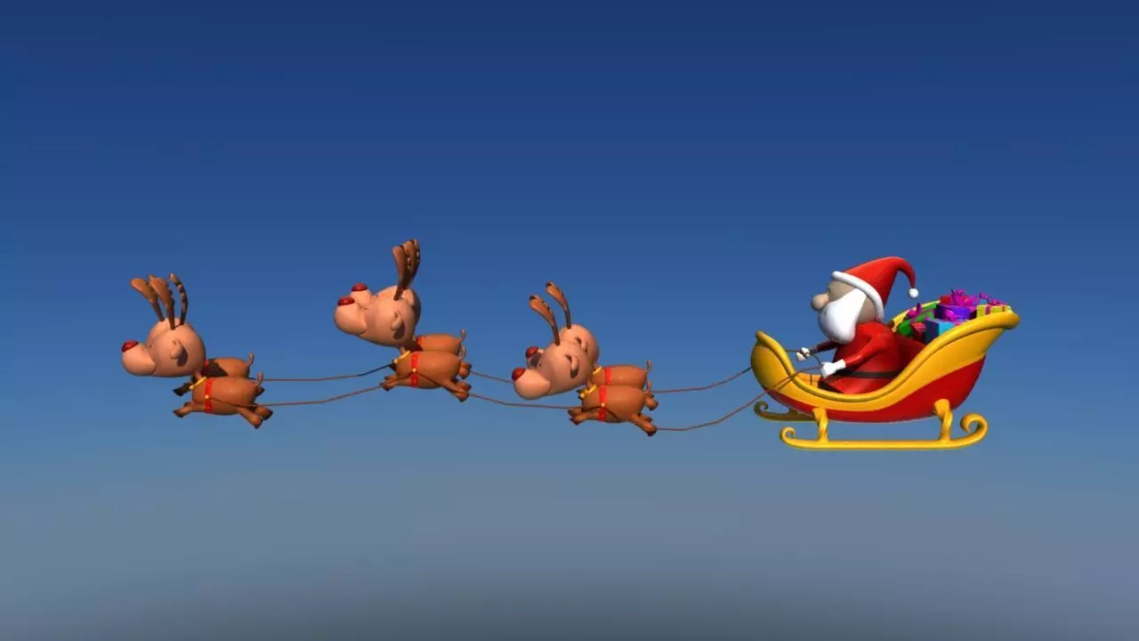 Rigged Santa with Reindeers and Cart Low-poly 3D model
