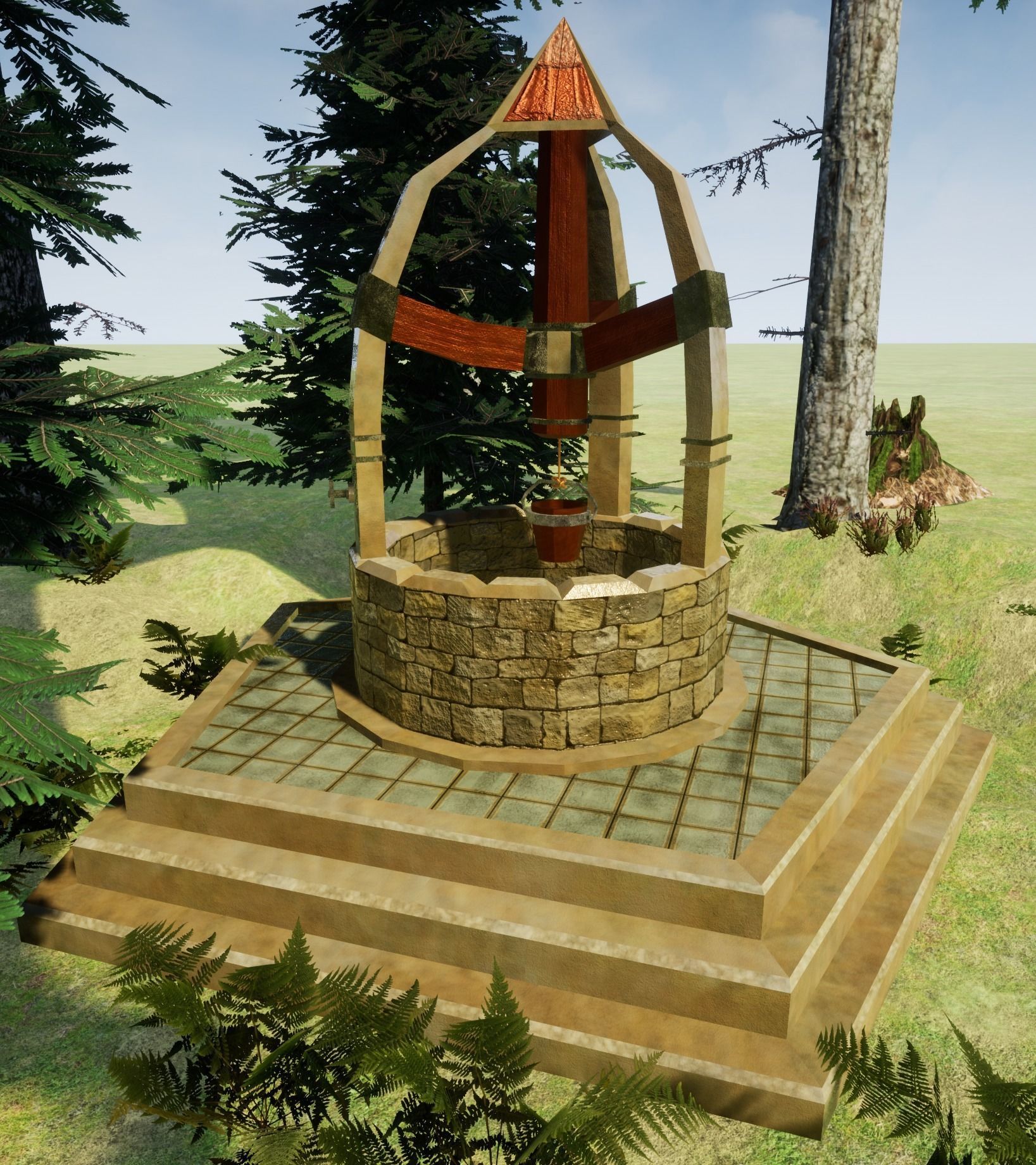 Water well 01 Free low-poly 3D model_1