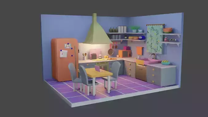 cartoon kitchen low poly models