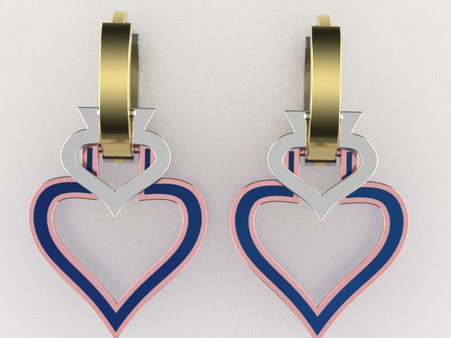 earings   simple   heart enamel e00018 3D print model_7