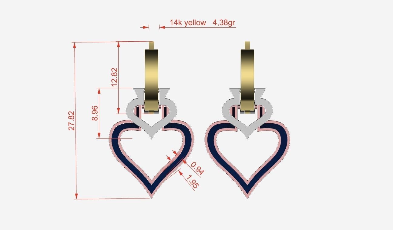 earings   simple   heart enamel e00018 3D print model_1
