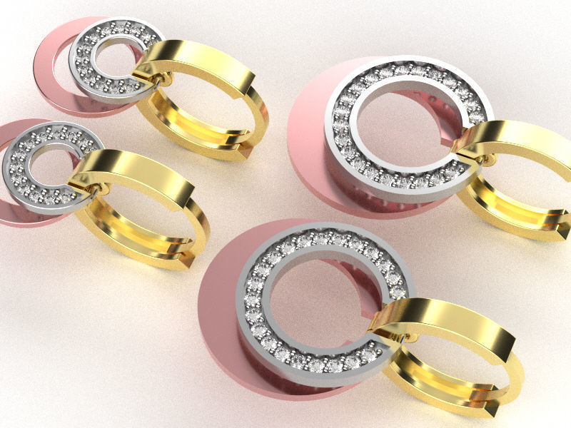 earings   simple   diamond 2 part big and small e00023 3D print model_4