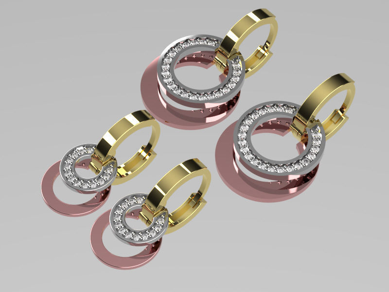 earings   simple   diamond 2 part big and small e00023 3D print model_2