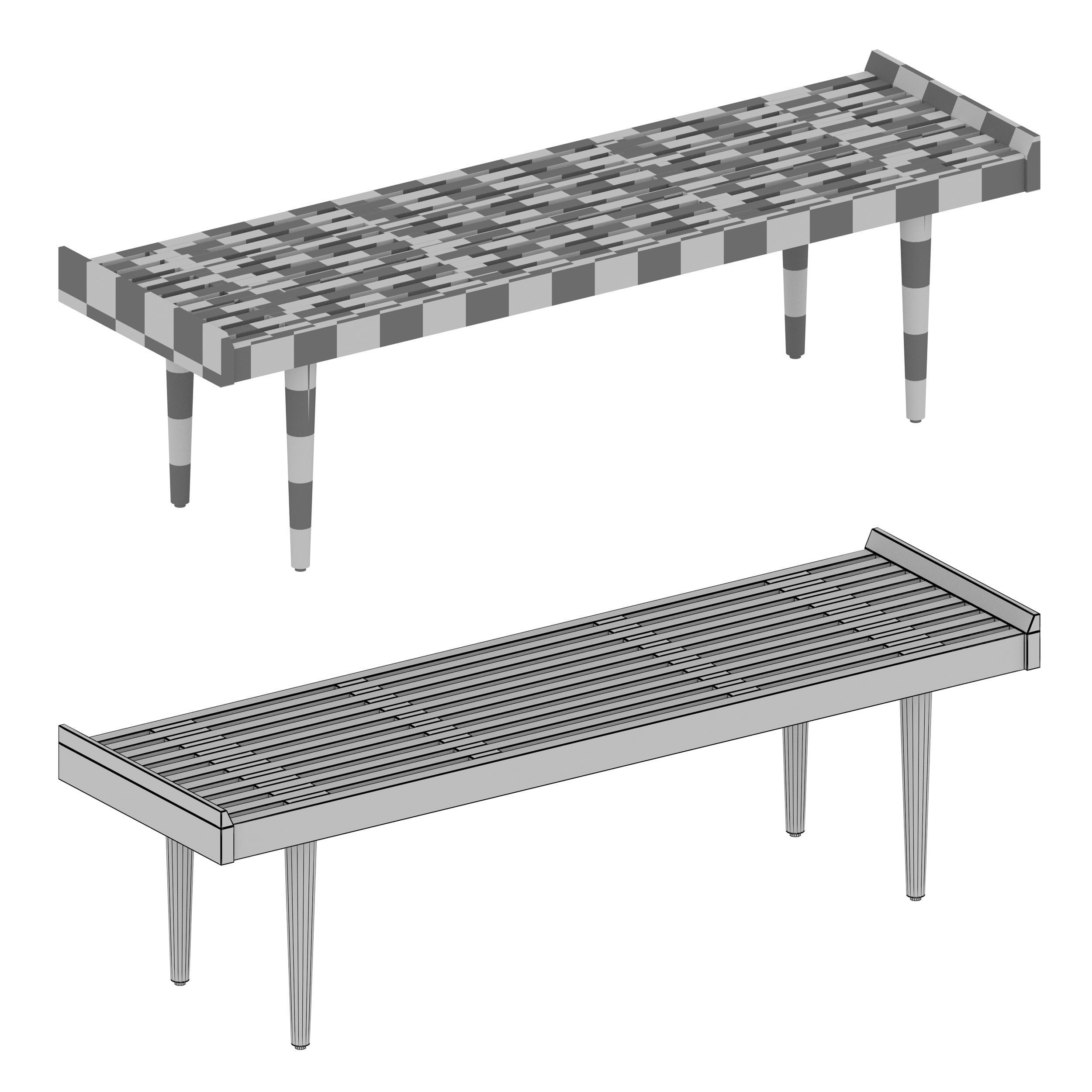 Tate Walnut Slatted Bench Crate and Barrel 3D model_11
