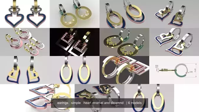earings   simple   heart enamel and dioamnd   3D Model Collection